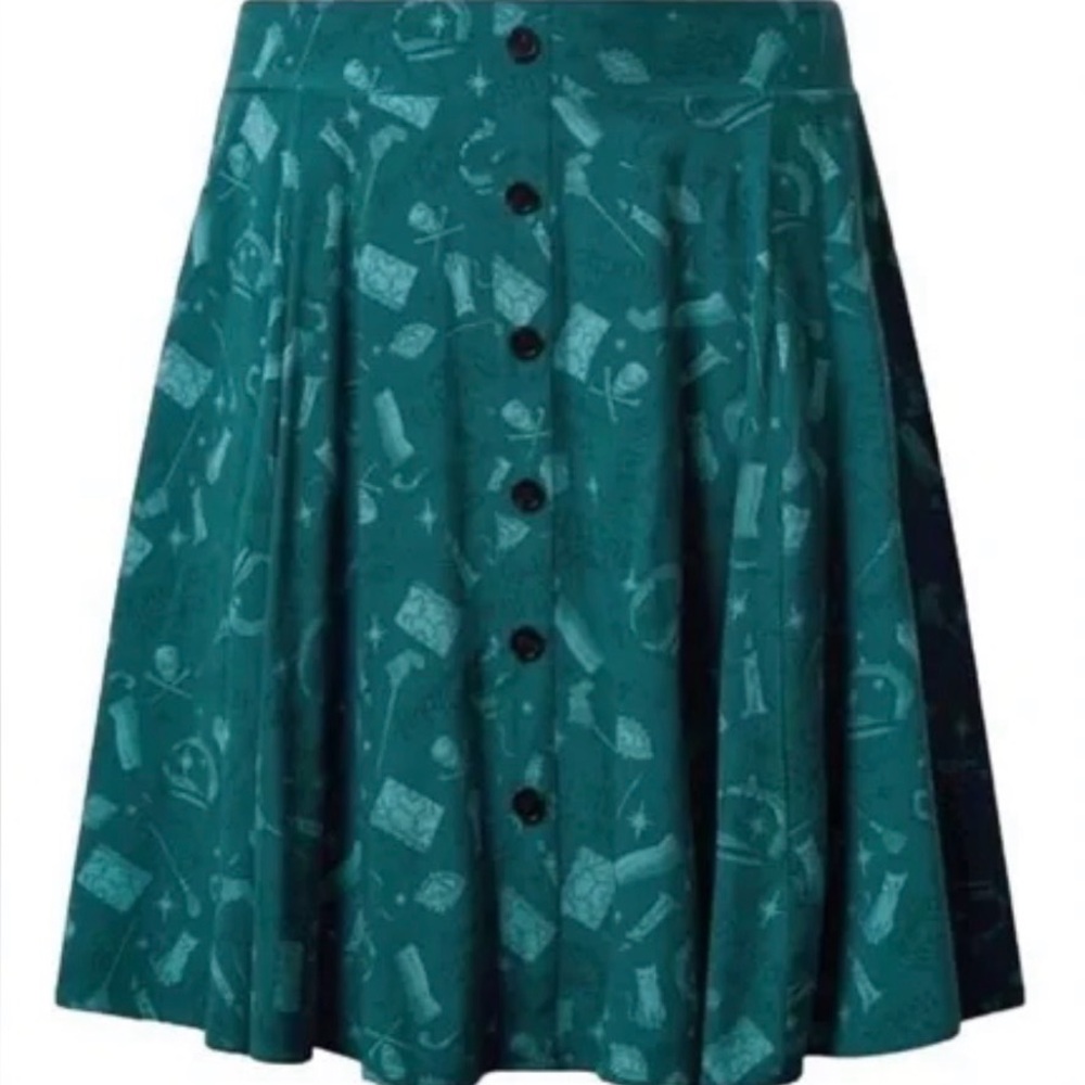 Teal Button-Front A-Line Skirt